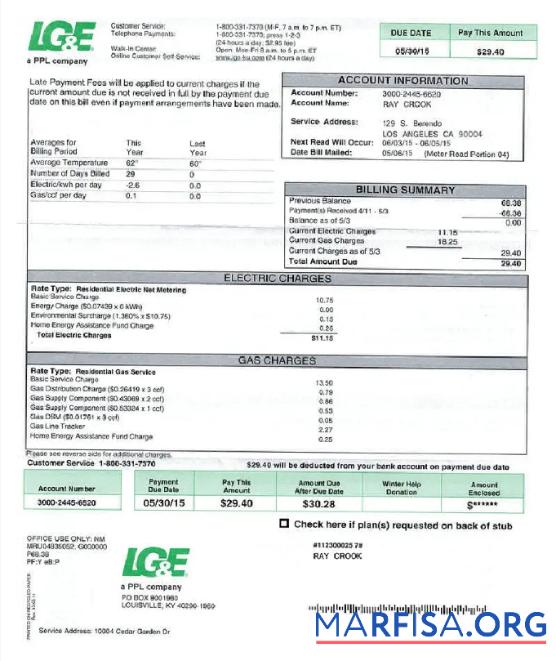 Realistic USA LG&E utility bill Word and PDF template